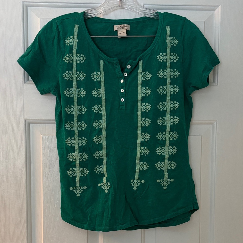 Lucky Brand Teal Embroidered Short Sleeve Top
